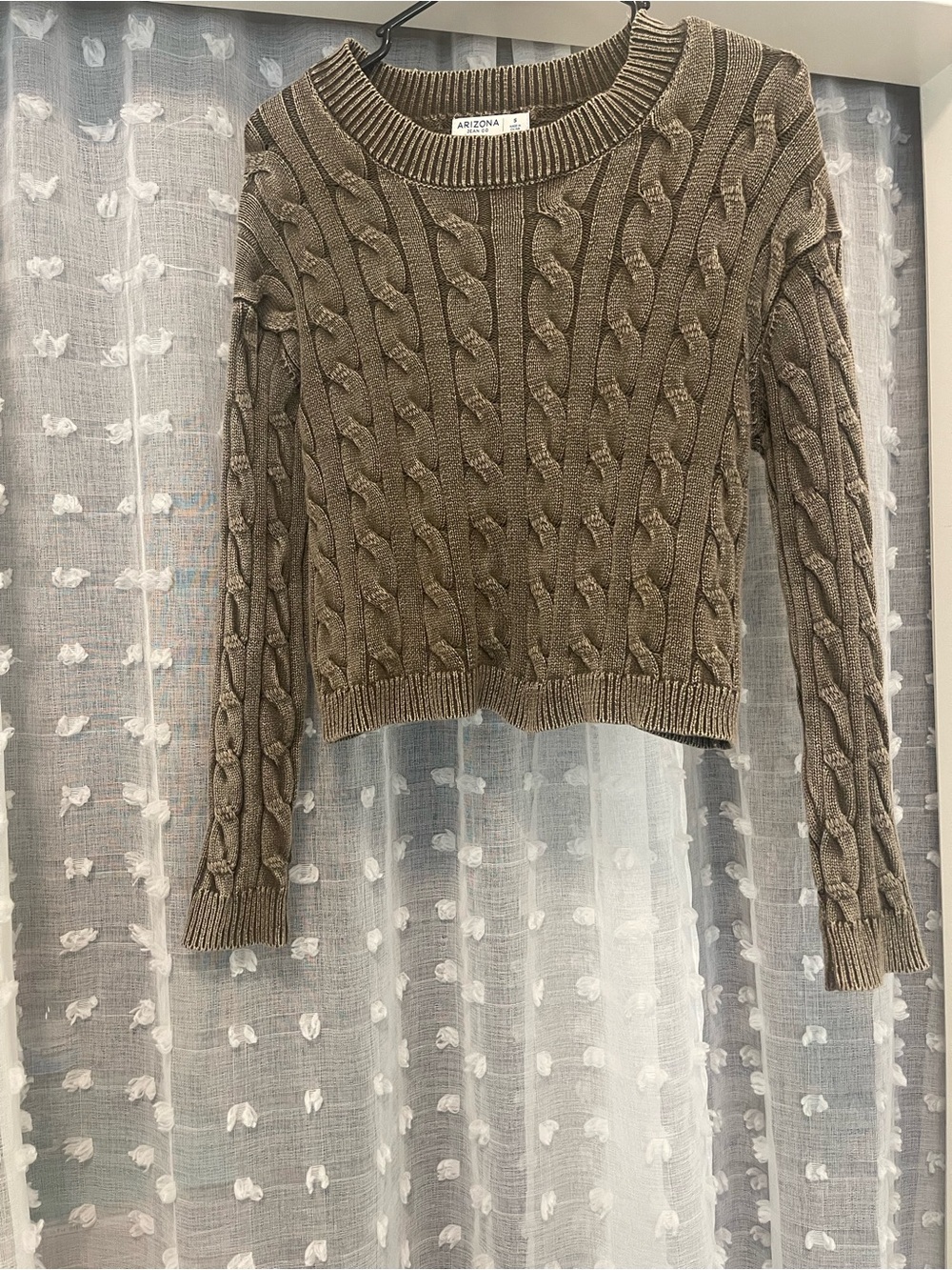 Arizona Jean Company Olive Green Cable Knit Cropped Sweater
